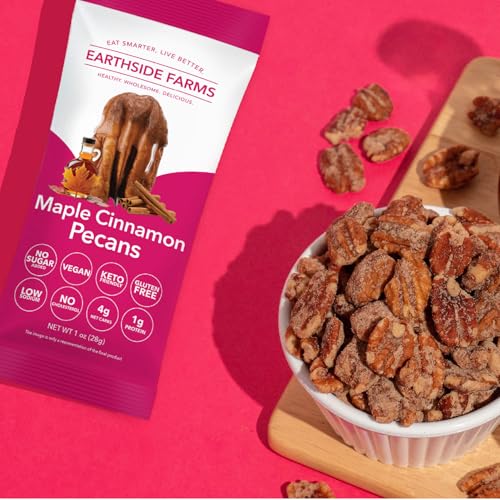 Image of Earthside Farms Maple Cinnamon Pecans Snack Packs, No Sugar Added Candied Pecans Keto Low Carb Snacks, Vegan Gluten Free Non-GMO, 1oz Snack Packs, 6 Count