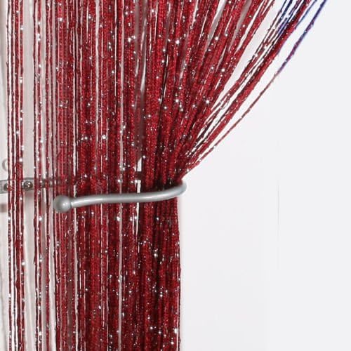 come on style shop Glitter String Curtain Panel Door Curtain Beads Room Divider Crystal Tassel Fringe Beaded Window Panel (red Wine)