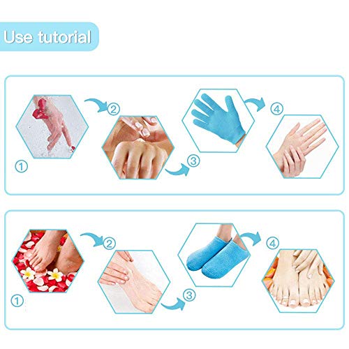 Pinkiou Moisturizing Gloves Socks Set Gel Spa For Moisturize Soften Repairing Dry Hands Feet Cracked Skin Care Silicone Inside–Blue #TOP5