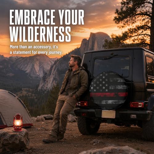 Image of Adventure RV Spare Tire Cover Suitable for RV Truck SUV Trailers Camper Off-Road Vehicle Adjustable Elastic Tire Cover 15 Inches (Retro Flag, 15in Suita)