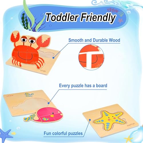 Image of 8pcs Wooden Puzzles for Toddlers 1-3, Toddler Puzzles Ages 2-4