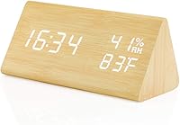 Vista 7 de OCT17 Reloj despertador de madera, reloj despertador de madera, reloj digital LED inteligente para dormitorio/escritorios, mejorado con temperatura