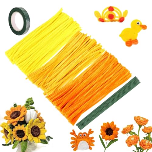 300 Stück Pfeifenputzer zum Basteln, Pfeifenreiniger Blumen Set, 3 Farben Pipe Cleaner Flower Set, 30cm Lang, Klebeband, Blumenband, für Kreative Diy-Projekte und Basteldeko für Kinder