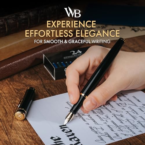 Image of Wordsworth & Black Luxury Fountain Pen Set for Writing, Broad Nib, Black | Gift for Men & Women, Brass Body, 18K German Iridium, Calligraphy, Converter + 24 Ink Cartridges, Refillable, Leak-Free