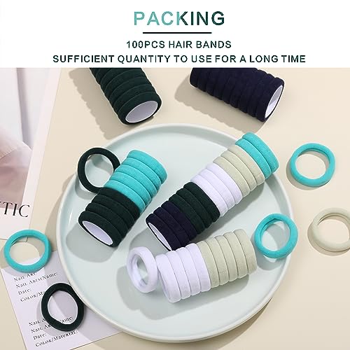 100PCS Hair Ties, Elastic Hair Ties for Thick Thin Hair, Seamless Cotton Hair Bands, Hair Ties No Damage for Women, Hair Elastics Ties for Girls, Soft Hair Accessories Ponytail Holders, Gradient Blue