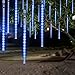 OMGAI Waterproof Meteor Shower Rain Lights 30cm 8 Tubes Drop Icicle Snow Falling Raindrop Cascading Lights for Wedding Party Christmas Shine Blue