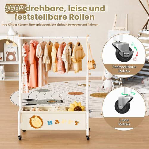 GRANNY SAYS Kleiderständer Kinder mit Aufbewahrungskiste, Kinder Kleiderstange auf Rollen, beige Kindergarderobe freistehend… – Ansicht 4