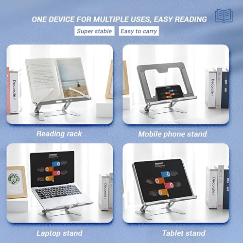 Image of Volo Book Stand Holder - Portable Metal Desktop Adjustable Foldable Cookbook Holder,Recipe Book Holder,Textbook Stand,Music Stand,Book Stands & Holders for Reading (Black (Heavy Duty))