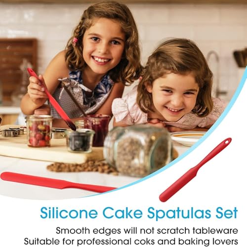 Image of Baskety Silicone Non-Stick Heat Resistant Multi-Purpose Kitchen Tools | Set of 2 Red | Spatula Spoon Small 21cm + Spatula Spreader /Butter Knife 24cm for Cooking & Baking
