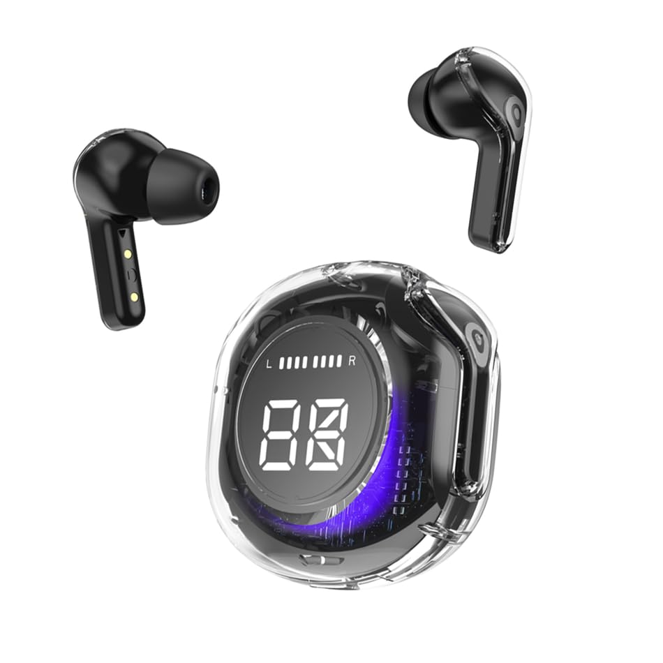 NIVEM Wireless Bluetooth 5.3 Earbuds with Digital Display 3D HiFi Stereo, Noise Cancellation, IPX7 Waterproof, Built-in Mic & Charging Case Compatible with IOS/Android/Samsung (Black)