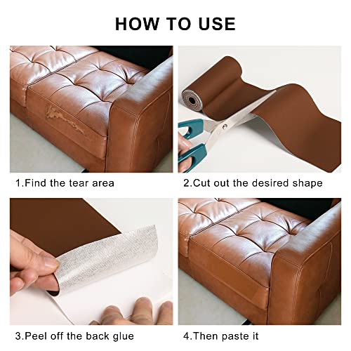 Image of YAFCL Leather Repair Patch for Furniture, 4 inch x 63 inch Self-Adhesive Tape for Couches, Car Seats, Sofas, Jackets, Handbags - Caramel Brown