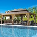 MELLCOM 12'x24' Hardtop Gazebo, Wood Grain Aluminum Frame with Galvanized Steel Double Roof, Outdoor Gazebo with Curtains and Nettings for Patio, Backyard and Deck