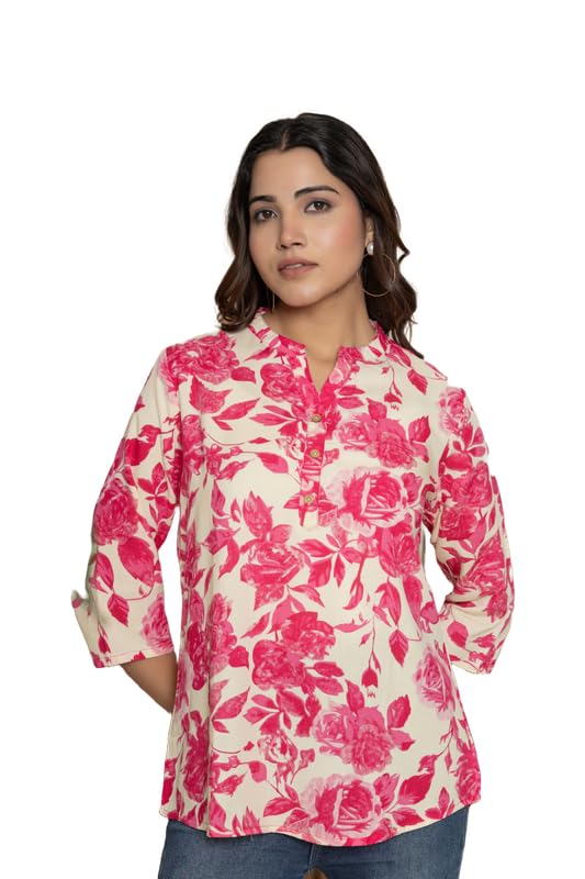 Image of Women's Cotton Printed Kurta Top | 3 /4 Sleeve Straight Kurti Casual Outings