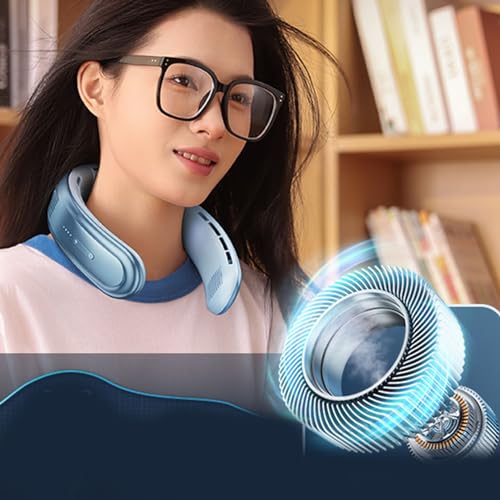 Ventilateur de cou portable rechargeable USB bleu à cinq cœurs