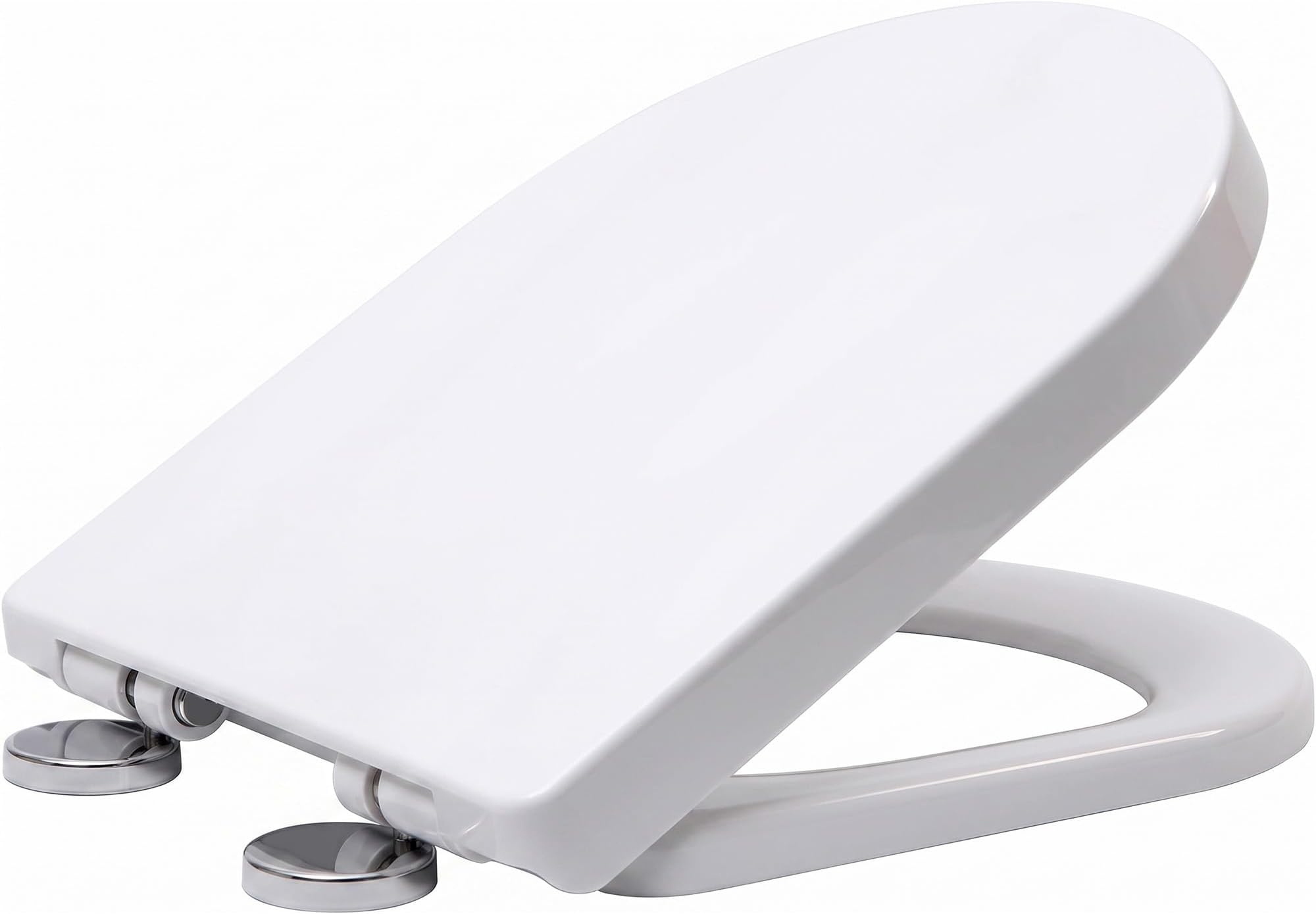 Premium D Shape Soft Close Toilet Seat with Adjustable Stainless Hinge, Quick Release, Easy Top Fixing, Anti-Bacterial Cover for Family Bathroom, White