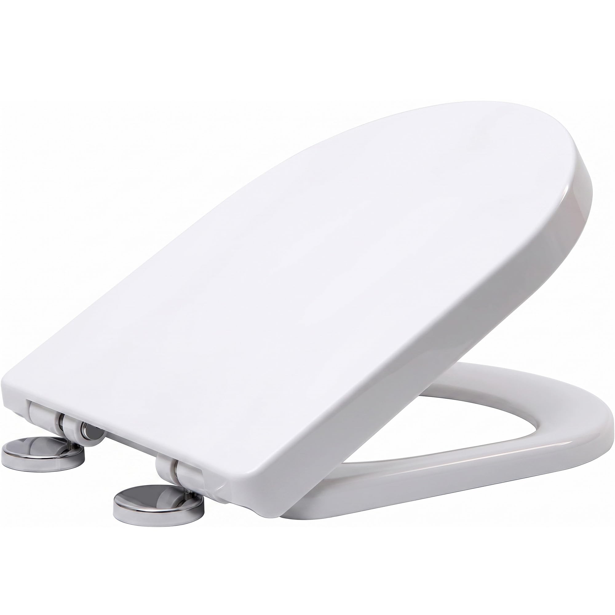 Premium D Shape Soft Close Toilet Seat with Adjustable Stainless Hinge, Quick Release, Easy Top Fixing, Anti-Bacterial Cover for Family Bathroom, White