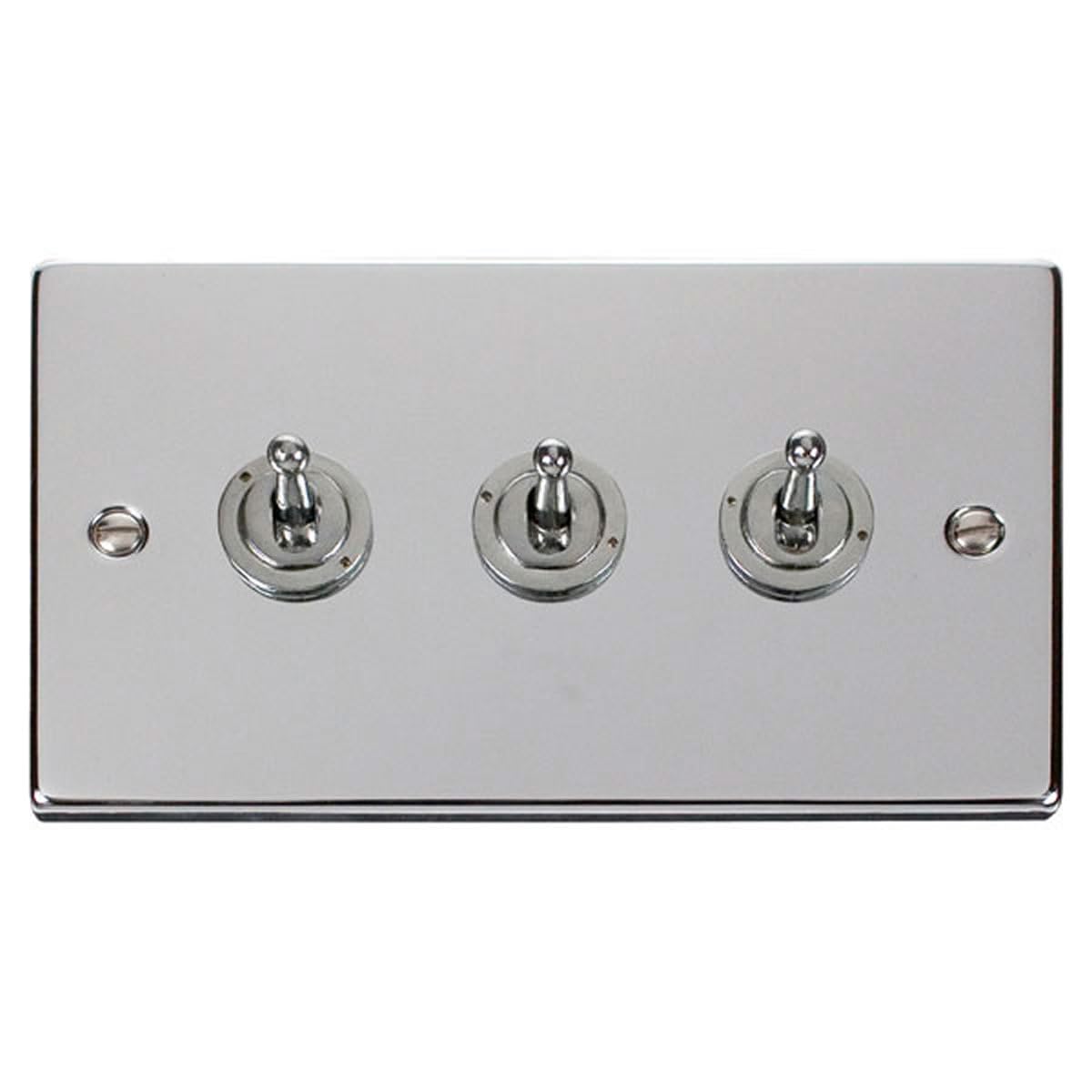 Click Polished Chrome 3 Gang 2 Way 10Ax Toggle Light Switch