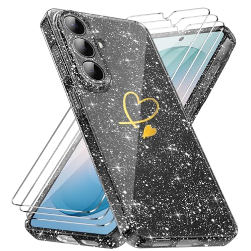 #rémunéré #Amazon<br>Coque Compatible avec Samsung Galaxy S26 5G 3 Pièces Protection Écran en Verre Trempé Housse Souple et Anti Rayures Étui Anti Empreintes et Paillettes Noir