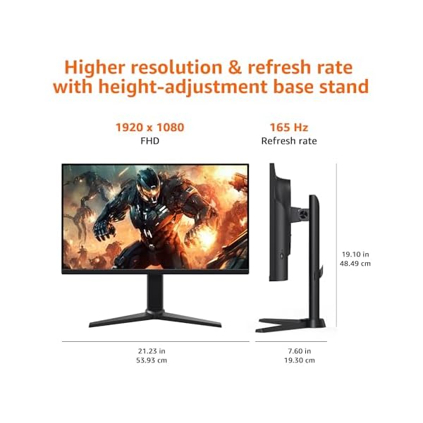 Amazon Basics 24 Inch Gaming Monitor, FHD 1080P, 165Hz, VESA Compatible, Adaptive sync, 1ms Response, Black - Image 6