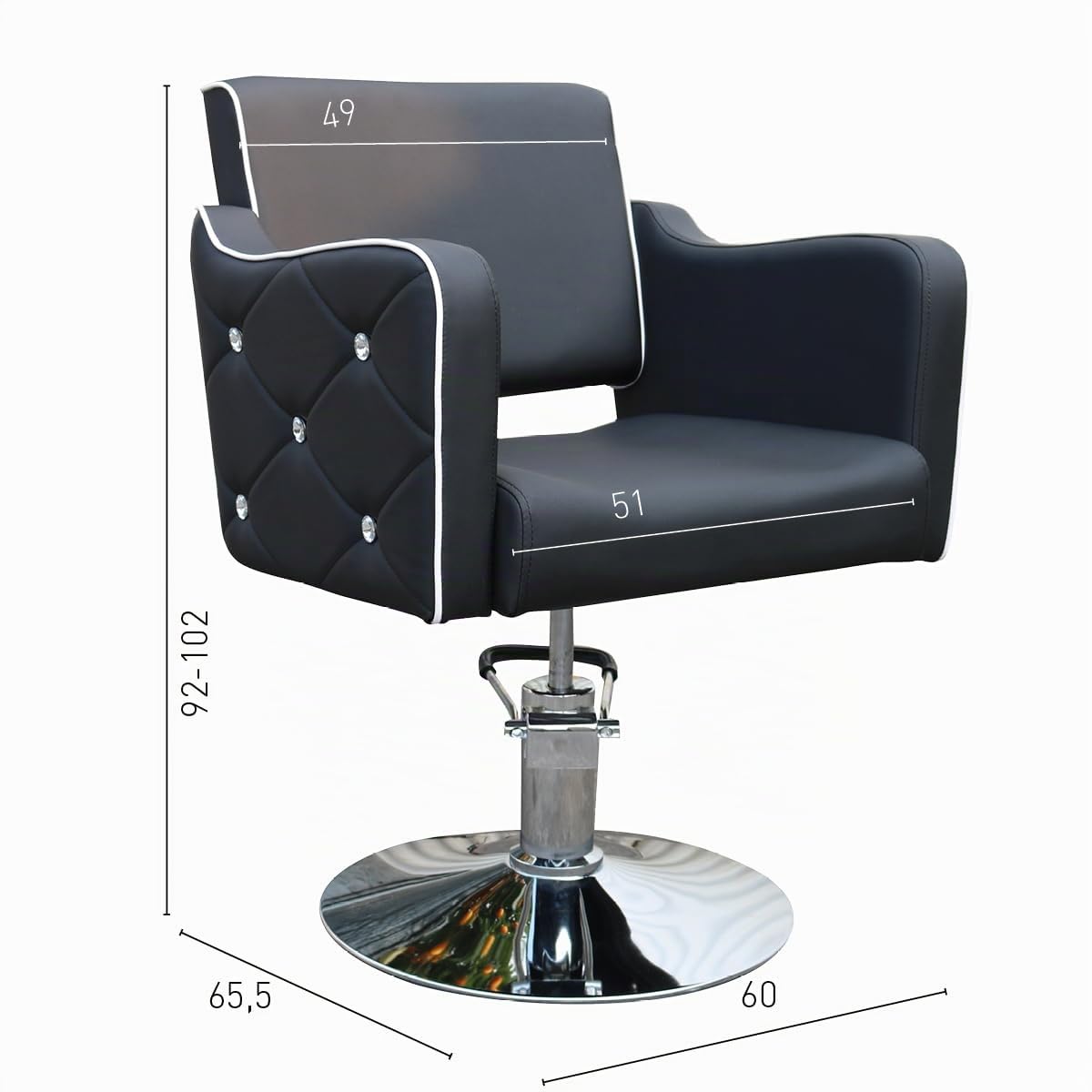 Italian Design - Sillón de Peluquería Profesional Black Diamond - Diseño Ergonómico y Acolchado con Altura Ajustable 92-102 cm, Tapizado Resistente al Agua y Base Cromada Antideslizante - Color Negro
