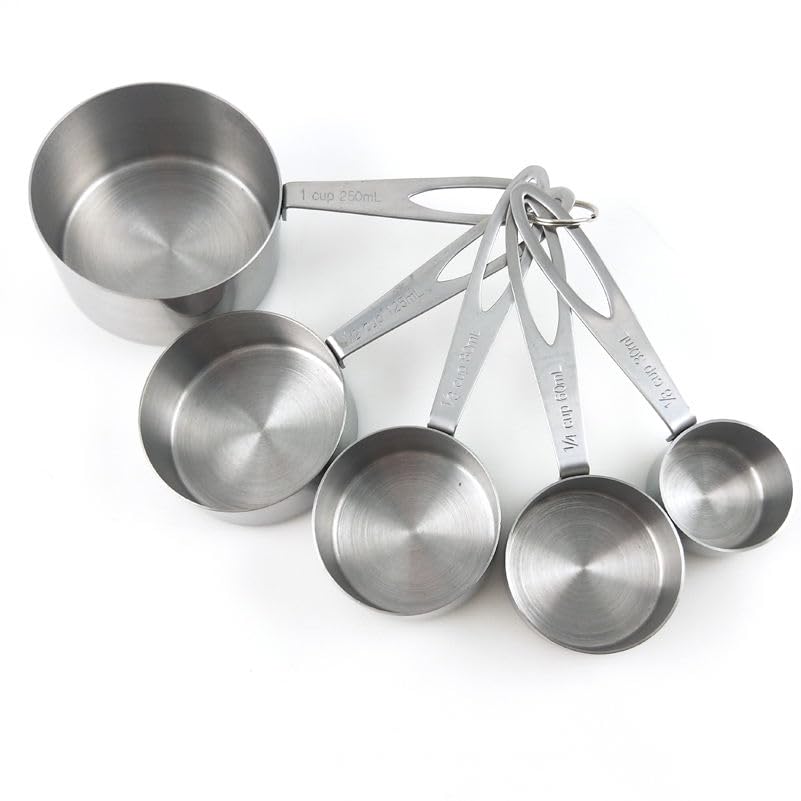 Image of INKULTURE Heavy Duty Stainless Steel Metal Measuring Cup for Dry or Liquid, Fits in Spice Jar, Set of 5
