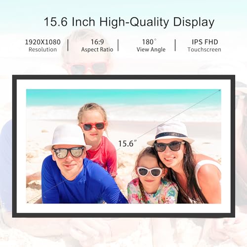 Image of Frameo Digital Photo Frame, 15.6 inch 32GB WiFi Large Digital Frame with 1920x1080 Full HD Touchscreen, Wall Mount, Auto Rotation, Easy to Send Photos and Videos