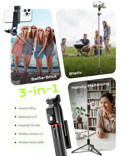 Selfie Stick & Handy Stativ bis 170cm 3-in-1 für Smartphone – Ansicht 2