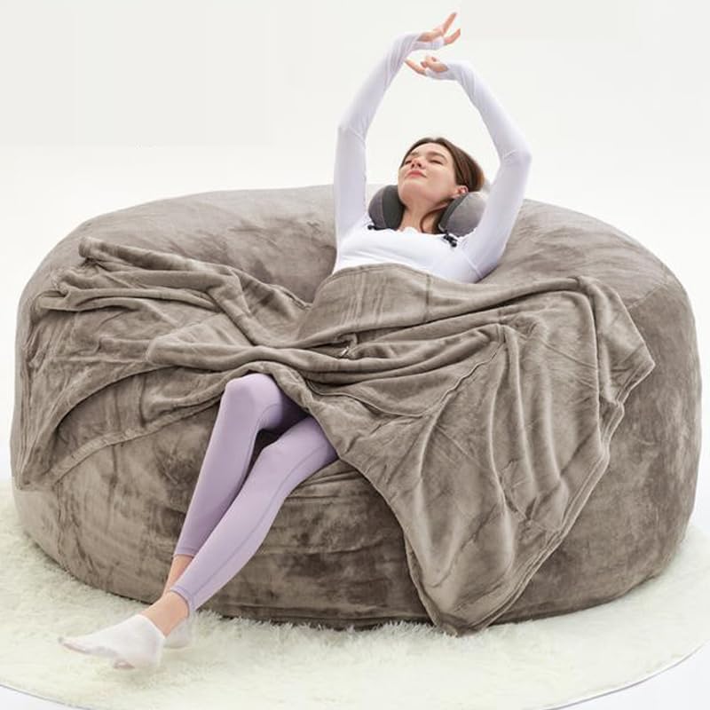 Image of 6FT,Big Bean Bag Chairs for Adults,Bean Bag with Filler Included,Memory Foam Bean Bag,Giant beanbag,Suitable for Reading Chairs in Living Room, Bedroom and Dormitory. (Khaki, 6FT)
