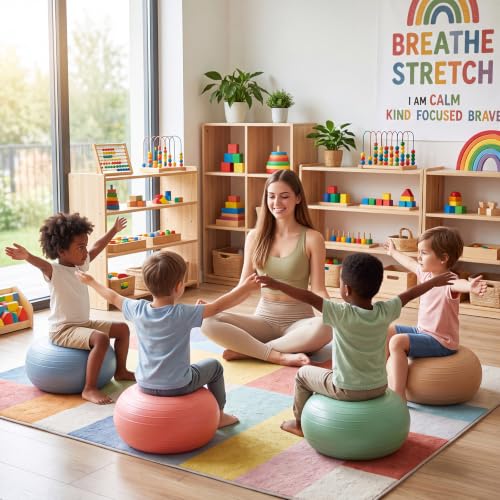 Image of Lewtemi 6 Pcs Flexible Seating for Classroom Elementary 20 Inch Yoga Ball Chairs Large Inflatable Donut Exercise Ball Chair Stability Balance Trainer with Inflator for Kids Student