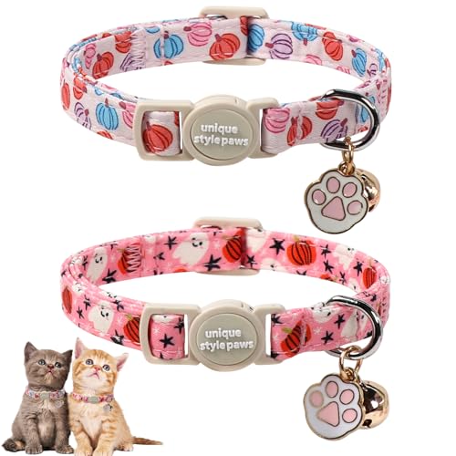 Unique Style Paws Halloween Cat Collar Cute Cat Collars with Pumpkin Pattern Pumpkin Kitten Collar with Breakaway Buckle Ideal Gift for Boy Girl Cats