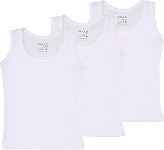فانلة داخلية سادة بدون أكمام برقبة دائرية للجنسين من سكيلز، طقم من 3 قطع