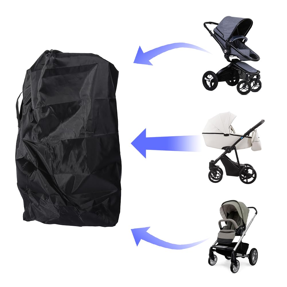 Housse Poussette Avion, Sac de Transport Pliable Imperméable en Tissu Oxford pour Poussette Parapluie et Landau Universelle Compact et Léger pour Voyage en Avion Voiture, 117 * 53 * 33cm Noir