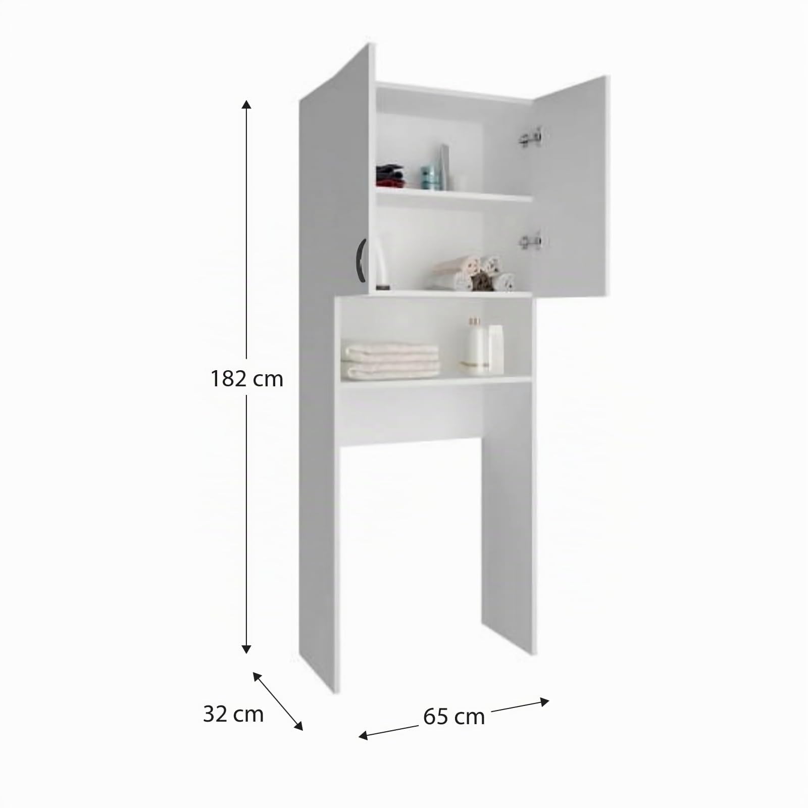 Armario Multiusos Atenas 182 de 65x32x182 cm Fabricado en MDF y Melamina | Mueble Alto para Lavadora | Estantería Organizador de Baño | Almacenamiento con Estantes | Blanco