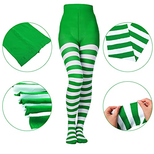 4 pcs Christmas Striped Tights Red Green High Stocking Full Length Stripe Stockings Spandex Tights3