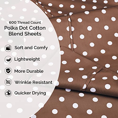 Superior Cotton Blend 600 Thread Count Sheet Set, Polka Dot Design, Includes 1 Elastic Deep Pocket Fitted Sheet, 1 Flat Sheet, 1 Pillowcase, Luxury Bedding, Soft Sateen Weave, Twin, Taupe #TOP7
