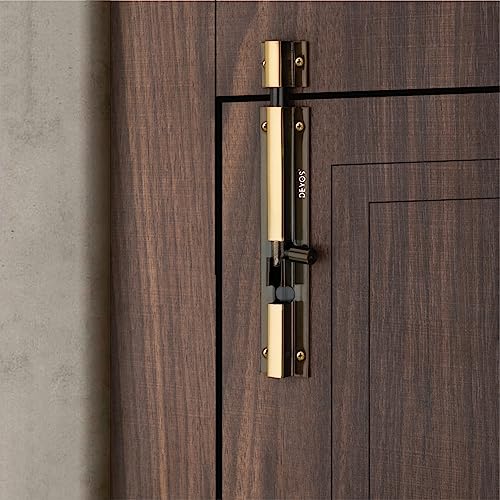 Image of DEVOS Royal Net Aluminium Single Door Fittings Set | Hardware Accessories Kit, Brass Antique Finish | 1 Big Aldrop 10'',2 Handles 6'',1 Latch 7'',1 Stopper 6