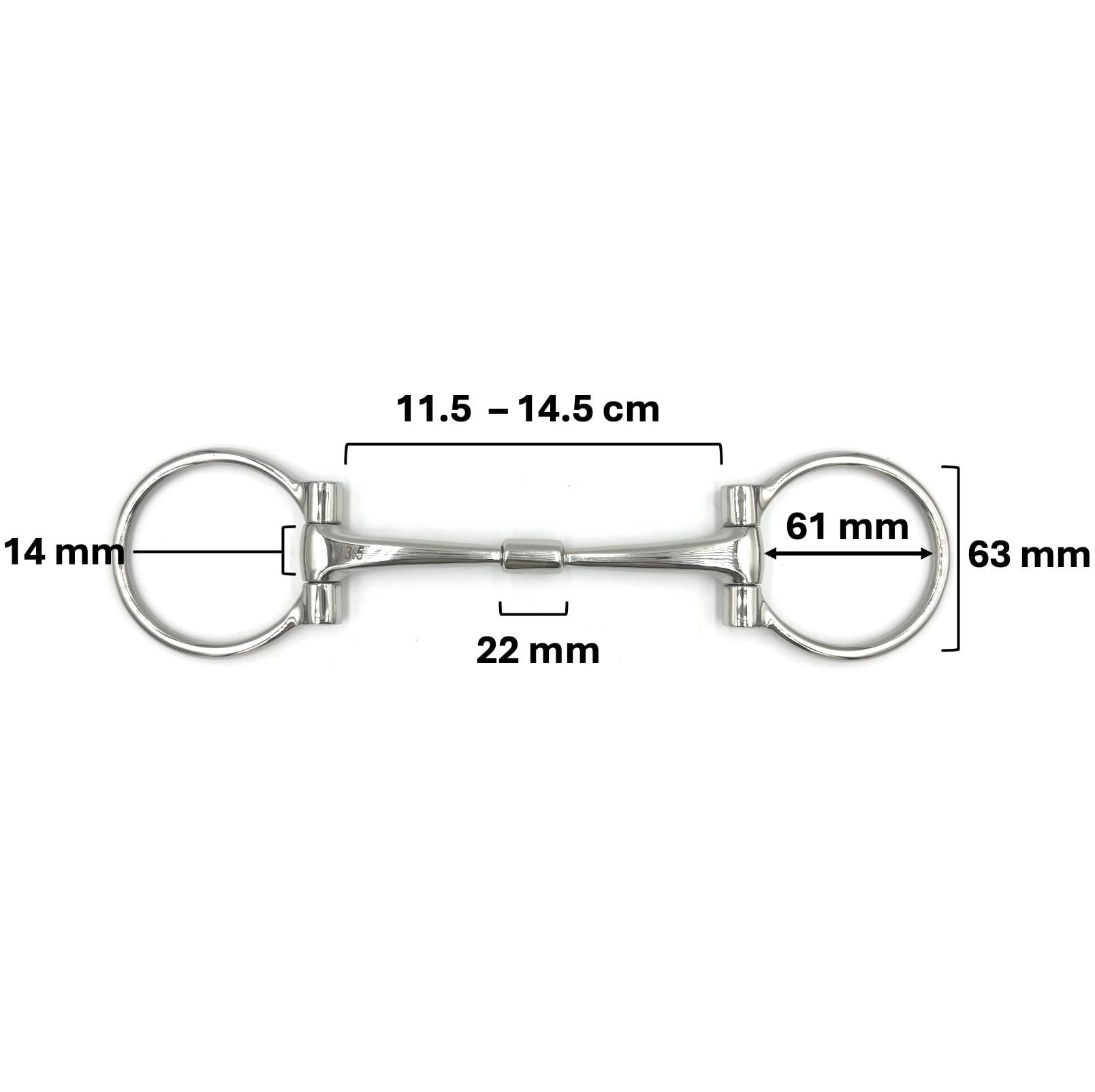 ES0244 D-Trense Doppelt Gebrochen mit Mittelzylinder Edelstahl 14mm, 13.5cm