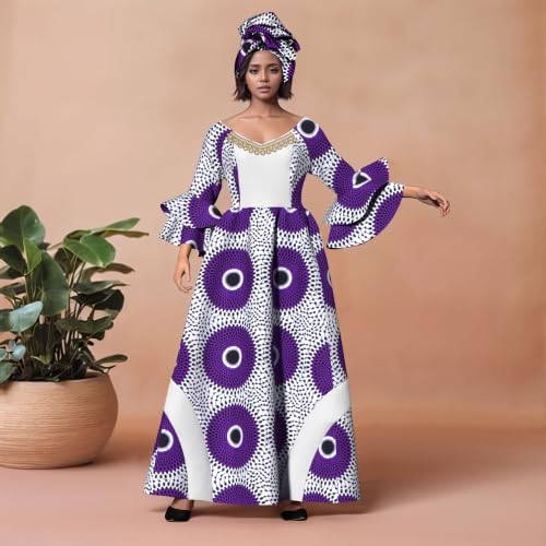 Image of iooiooi Womens African Print Party Maxi Dress Ankara Long Dress & Headwrap