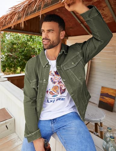 Image of Bindefon Denim Jackets for Men Trucker Jean Jacket Unlined Coats Spring Fall Outfits