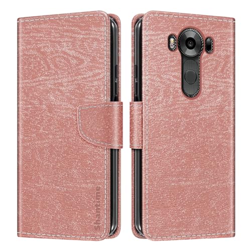 Shantime Leather Wallet Case Compatible with LG V10, Colorful Flip Cover with Card Holders Magnetic Closure Full Protection Shell(Rose Gold)
