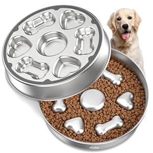 Slow Feeder Dog Bowls, 304 Stainless Steel Dog Slow Feeder Bowl 5 Cups Metal Dog Food Bowl with Non-Slip Base Bloat Stop Slow Eating Dog Bowl for Medium & Large Breed, Dishwasher Safe