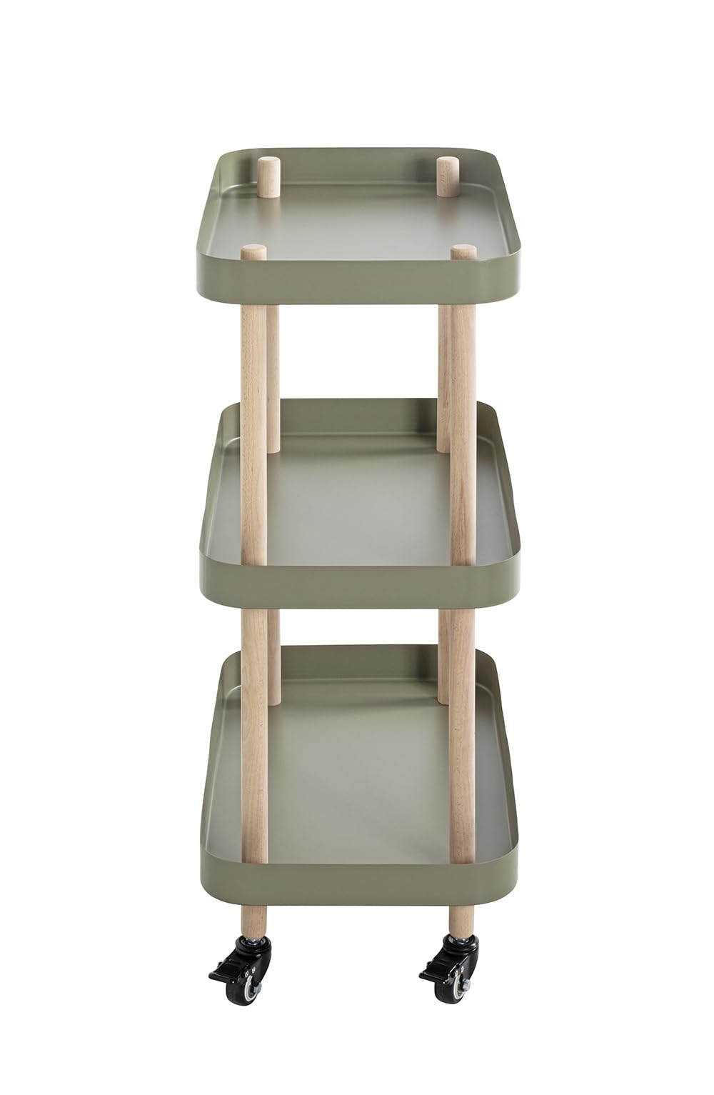 HAKU Table d'appoint à roulettes en Bois Massif Naturel, métal Vert Roseau, Table de Salon à roulettes - Dimensions : L 50 x H 76 x P 30 cm Style : Moderne