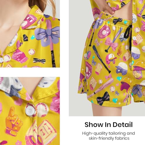 Image of Funny Satin Pajamas Set for Women Button Down Sleepwear Print Pjs Set 2 Piece Short Sleeve Loungewear Gift for Women