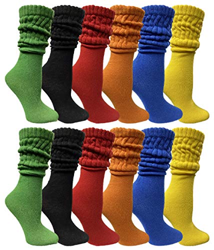12 Pack Yacht & Smith Womens Cotton Slouch Socks, Womans Knee High Boot Socks (Assorted)