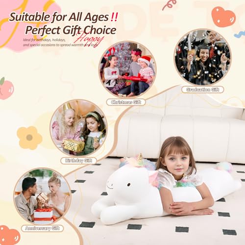 Image of MMguai 40inch Jumbo Unicorn Stuffed Animal, Giant Rainbow Unicorn Stuffy Long Body Pillow Plush Toy, Large Soft Unicorns Plushies Gift for Kids Boy Girl, Birthday, Christmas