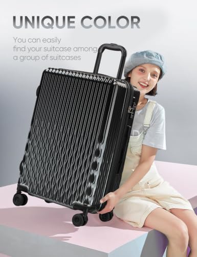 Image of Checked Luggage Hardside Suitcase with Spinner Wheels, 24in