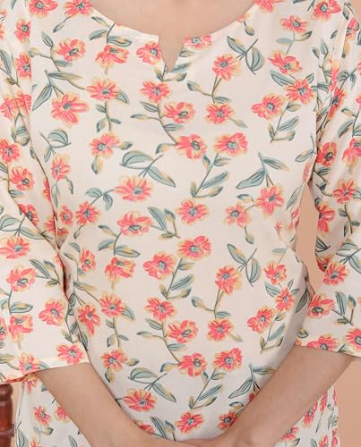 Image of NUVIRA Women's Rayon Printed Short Kurti Stylish Kurta for Women Trendy Short Kurta for Daily & Office Wear PR27 White