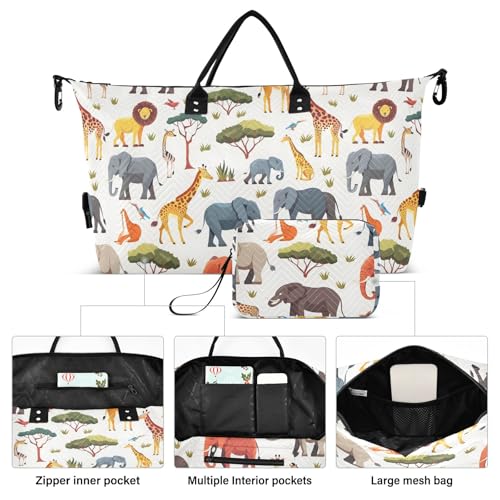Large Travel Duffel Bag Sports Tote Gym Bag Overnight Weekender Bags African Animals Carry On Luggage with Toiletry Bags2