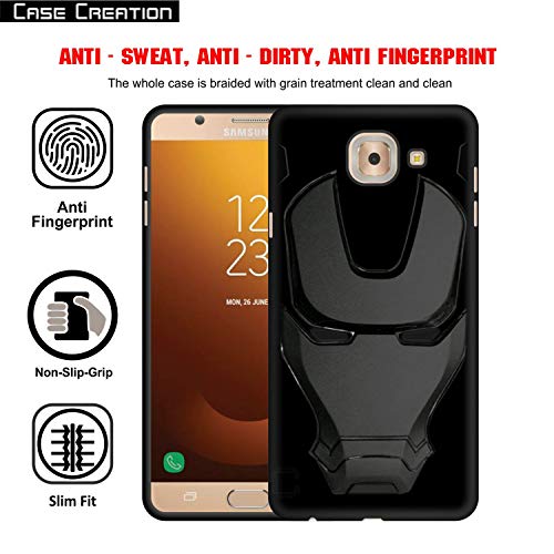 Image of COVERLY Official 3D Touch Feel Trending Marvel Avenger Logo Mask Soft Rugged Grip Iron Man Super Power Cartoon Movie Engraved Silicone Matte Back Cover for Samsung Galaxy J7 Max -Black
