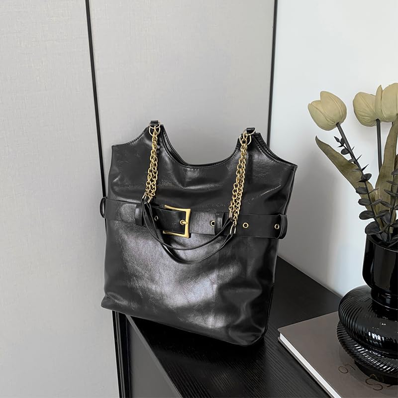 Image of Vintage Hobo Bags for Women,Soft Vegan Leather Handbags Large Tote Purse Shoulder Bag with Chain Strap